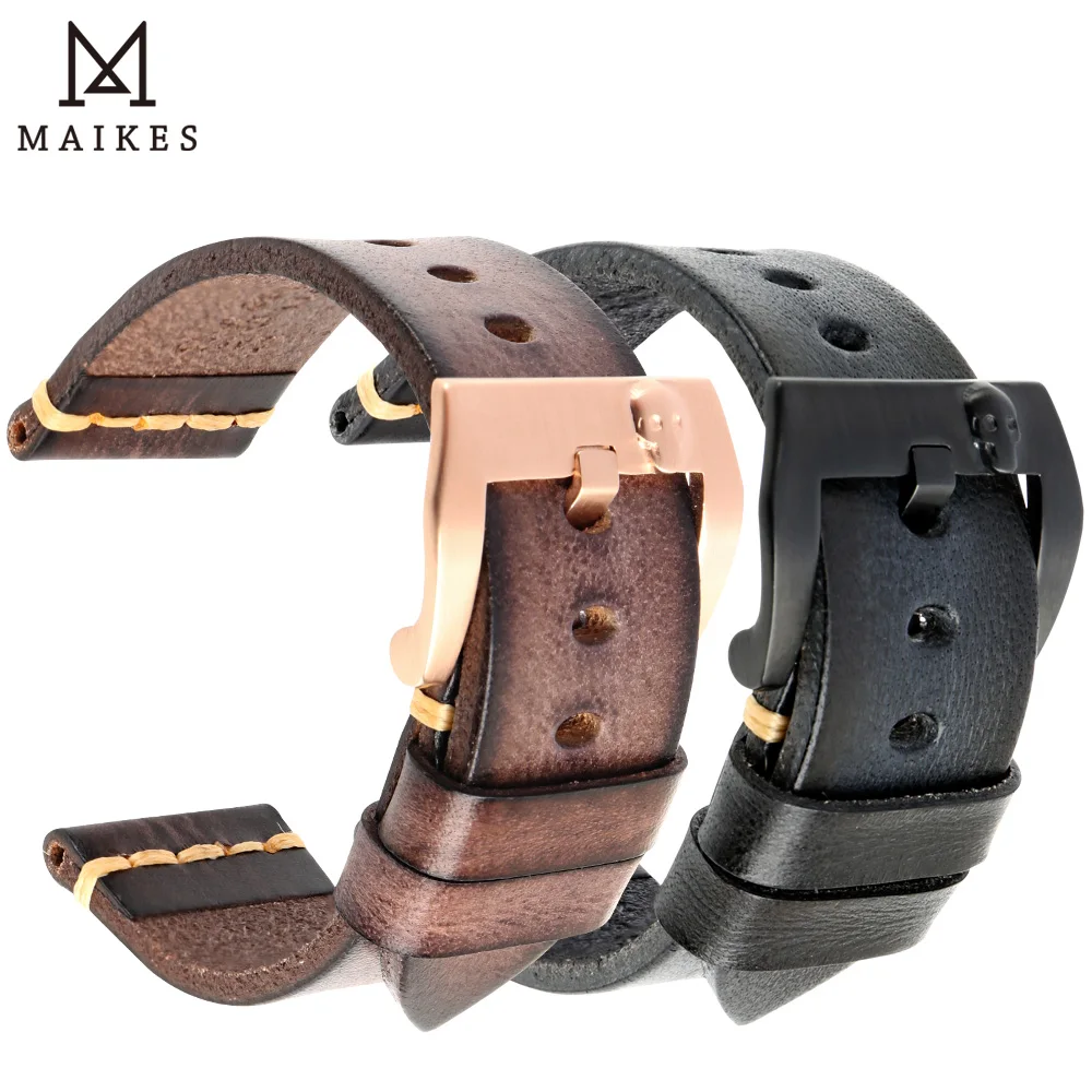 

Maikes Watchband For Watch Strap Genuine Cow Leather Watch Bracelets Stainless Steel Rock Style Skull Buckle wrist band watch