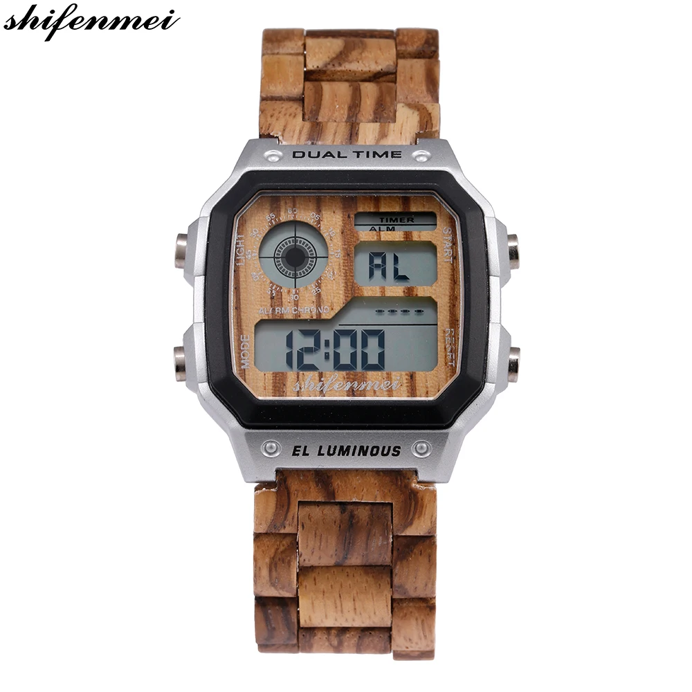 

shifenmei S5552 alarm wholesale oem plastic digital wood watch custom