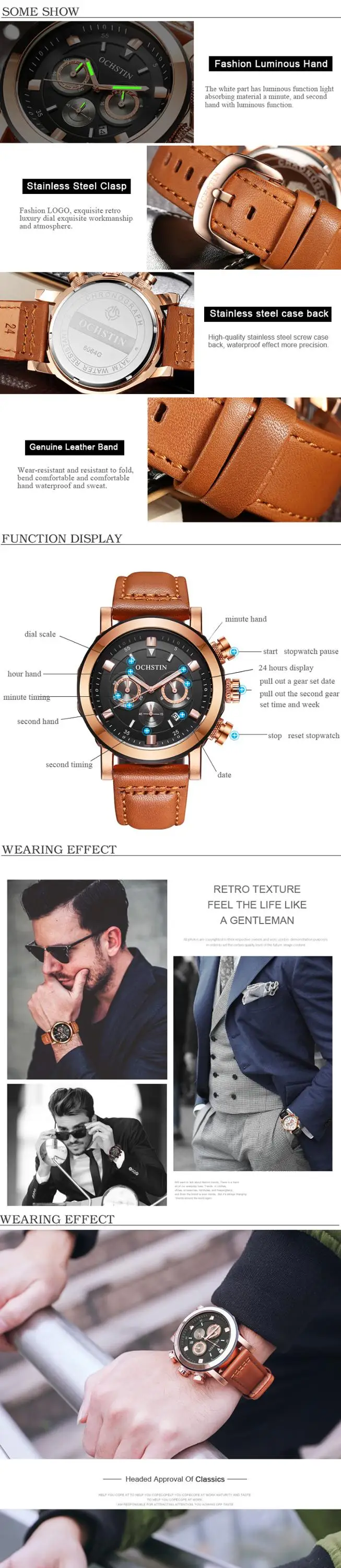OCHSTIN 2019 Men Sports Quartz Watches Top Brand Luxury Male Timed Movement Waterproof Wristwatch Chronograph Relogio Masculino