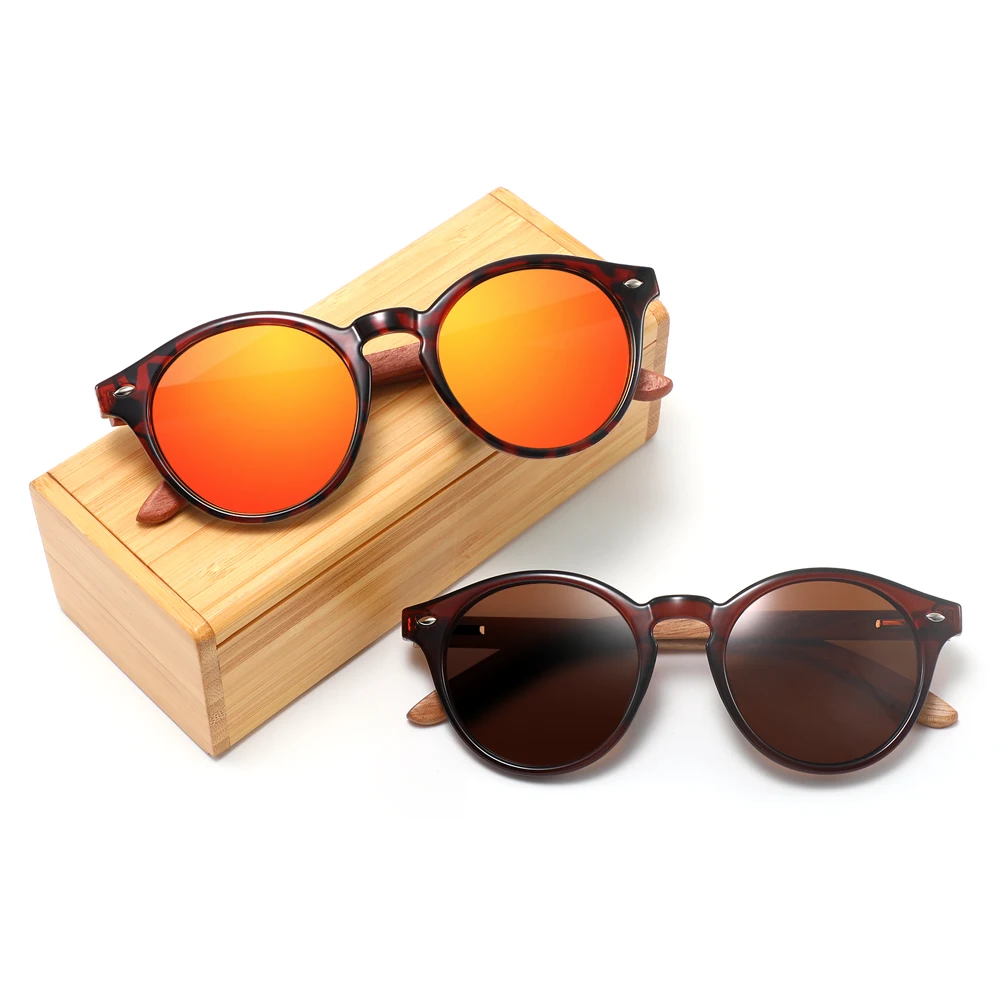 

CONCHEN Custom Retro Round Sunglasses Polarized UV400 Sunglasses Wood Temple Frame Wholesale