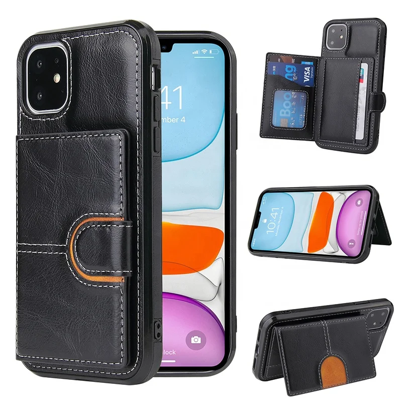 

Free Shipping Genuine Leather Cases Phone Case Flip Wallet Cell Phone Case with Card Slot Holder for iPhone 12/12 Pro/12 Pro Max, Black, blue, brown, gray, red