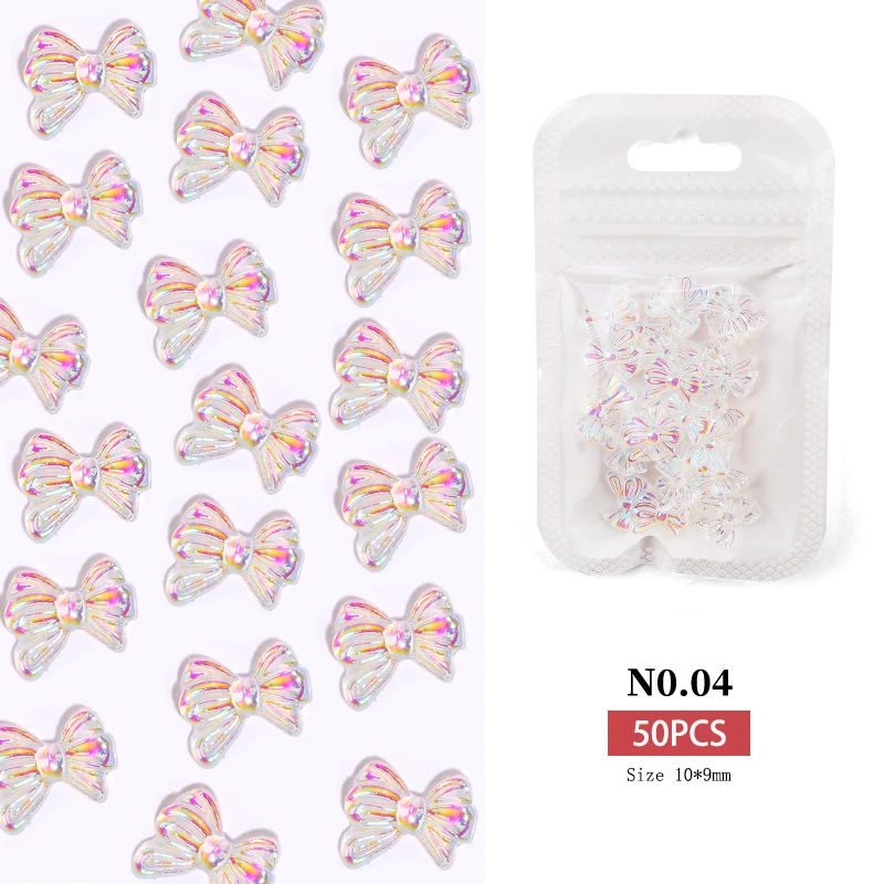 

50Pcs Mixed Decoration Aurora Butterfly Colorful Resin 3D Bear Bowknots Ballet Skirt Nail Art Accessories Charms Design