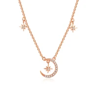 

New Arrivals 925 Sterling Silver Moon Star Pendant Necklace CZ Rose Gold Star Long Chain Necklace Fashion Jewelry