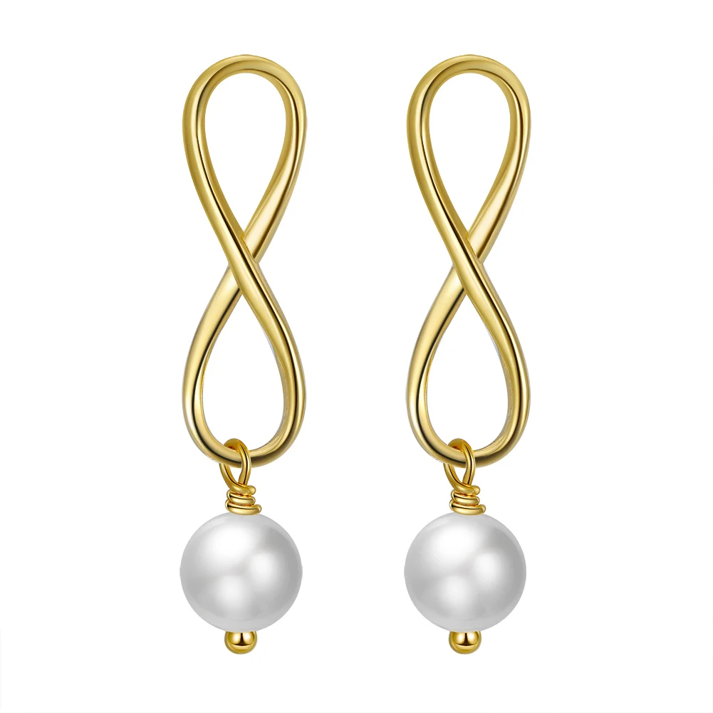 GPE49 RINNTIN Fashion Infinity Earrings Pearl Earrings 925 Sterling Silver 14K Gold Plated Earrings for Women