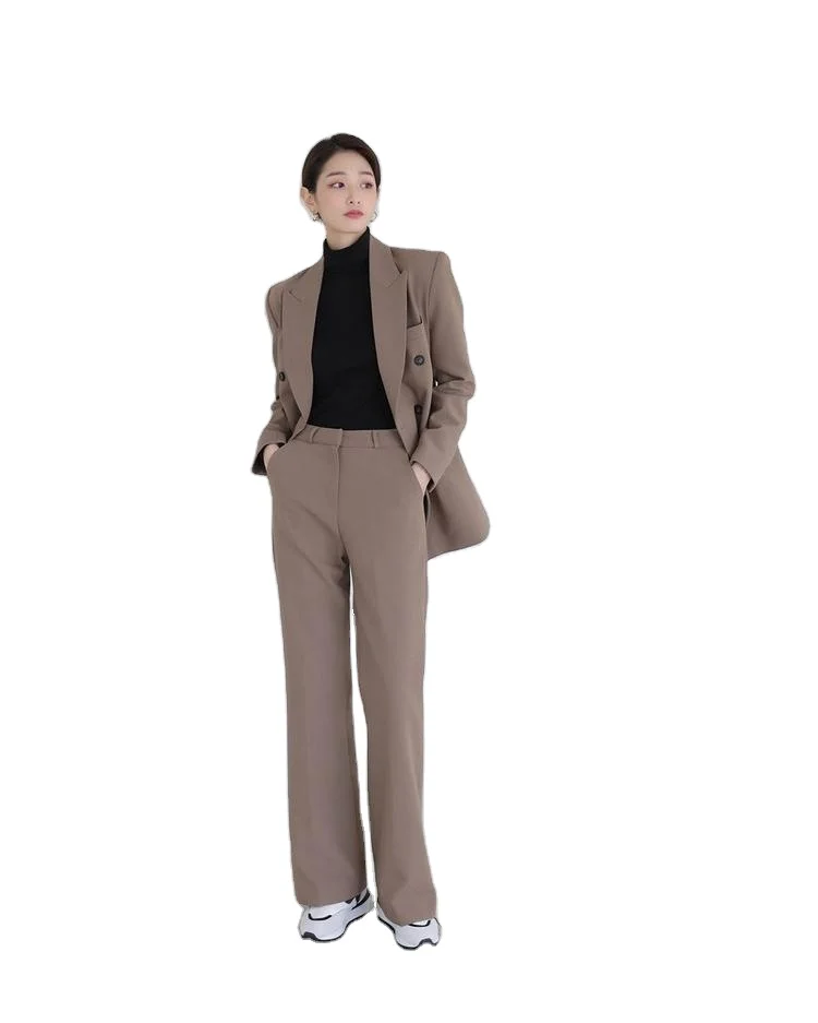 

Hot Selling New Trend Autumn Ladies Blazer Split High Waist Wide Leg Trouser Office Crop Top Two Piece Pants in 2022 she in