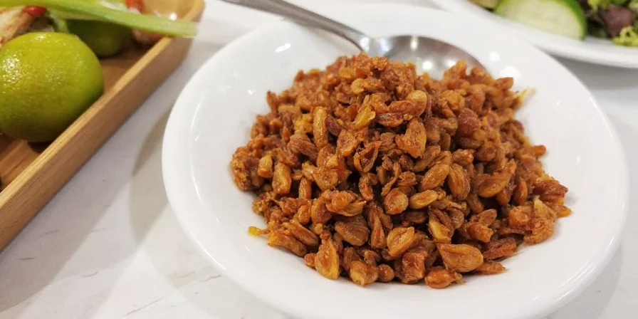 Close-up of roasted spiced nuts glazed with honey and sprinkled with sea salt.
