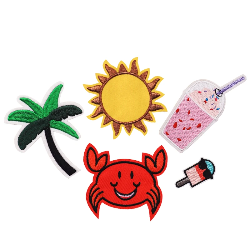 

Stock Sun beach cartoon tree logo animal appliques jacket embroidery patches