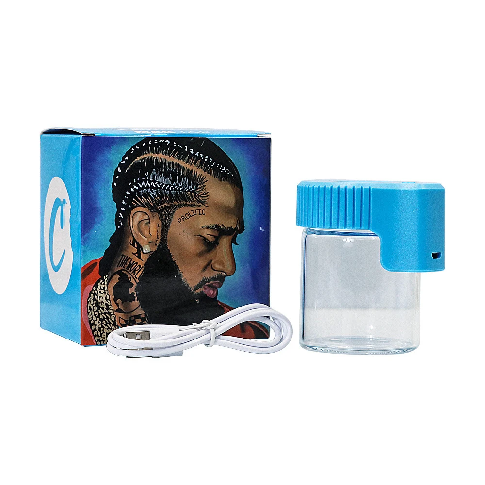 

Amazon Hot Sale Weed Packging Stash Storage Jar Magnifying Cookie Weed Glass LED Jar With Stock