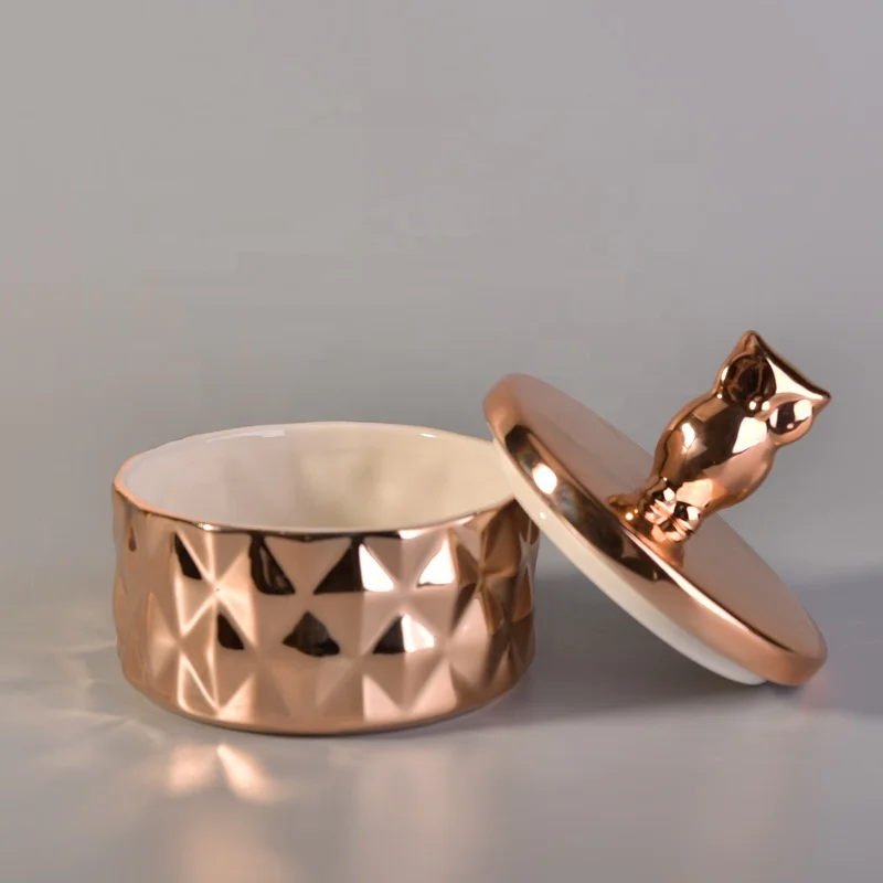 Electroplating ceramic candle container with gold lid wholesales