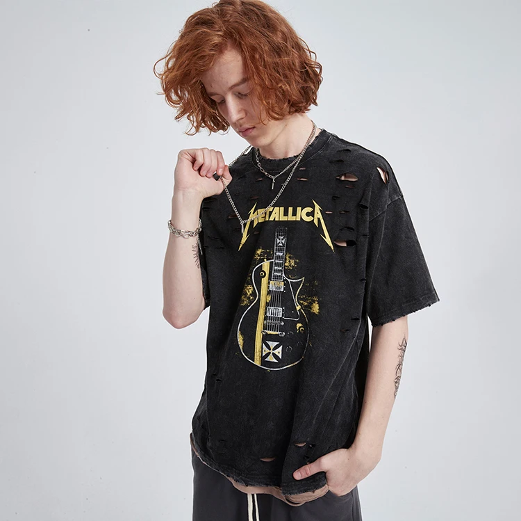 

Hip Hop Screen Printing Men Graphic Vintage Washed Cotton T Shirt, Picture colors