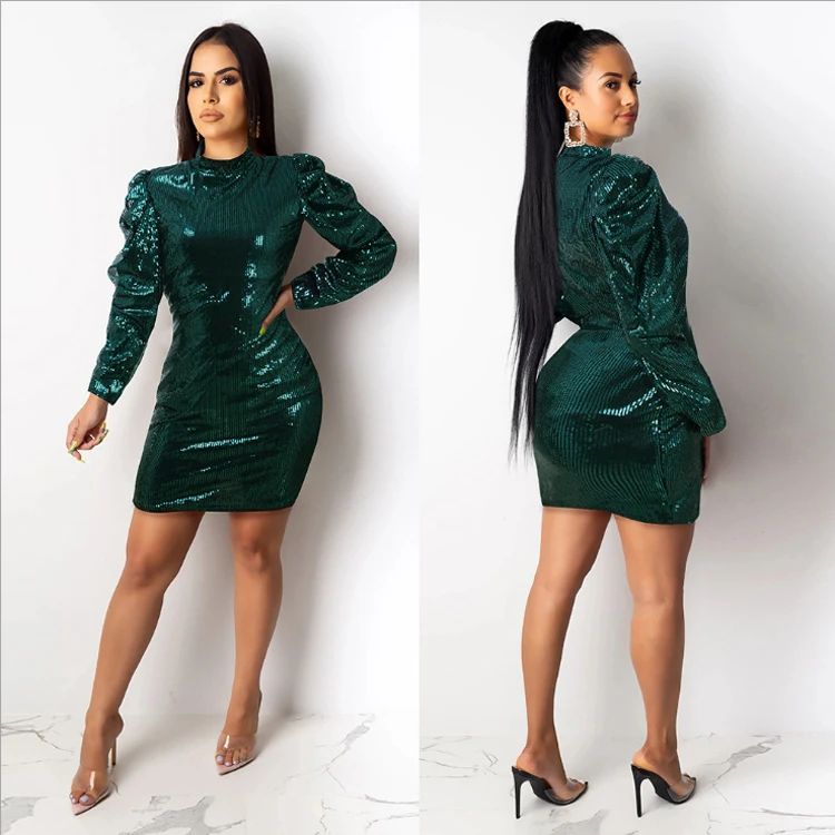 

Vestido De Noche Party Casual Fashion Green Dress Bag Hip Mid Length Sequined Gown Women Luxury Gown Green Evening Dress