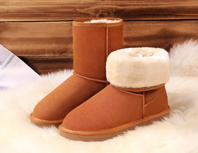 

Women Genuine Leather Casual Ankle Snow Boots Winter Warm Fur Boots