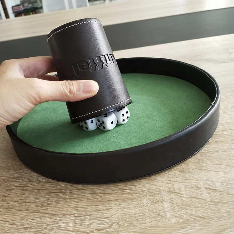 

leather dice cup and dice tray, Black