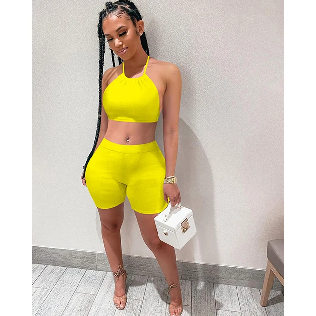 

GX219 wholesale womens boutique clothing summer tracksuit 2 piece short yoga set solid sexy sporty outfits active wear set, Picture
