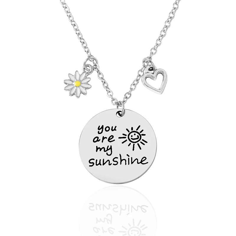 

Round You Are My Sunshine Pendant Necklace Stainless Steel Daisy Heart Charm Necklace For Women Girls