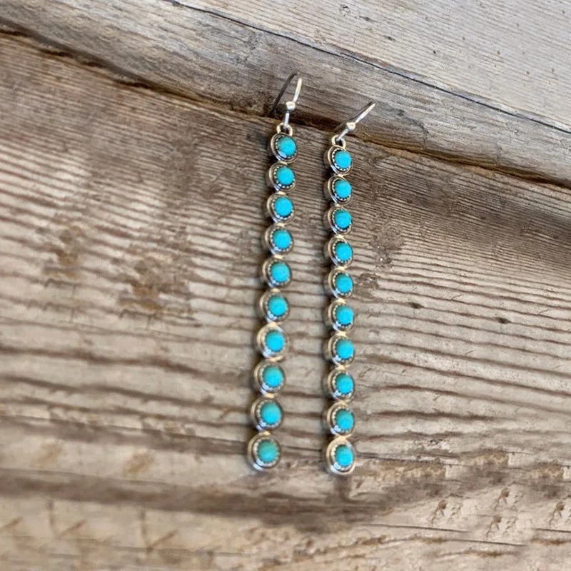 

Bohemian style simple monochrome earrings Retro creative turquoise earrings