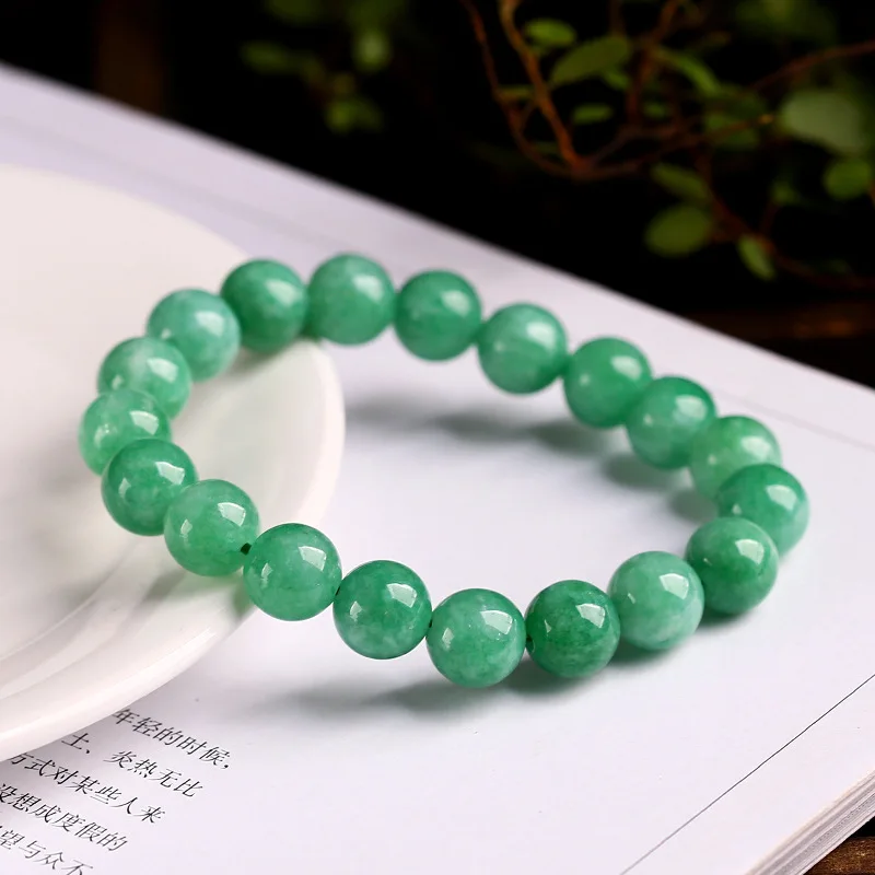 

Natural Burmese Green Jade Round Beads Bracelet Women Stone Jewelry Gemstone Handmade Strand Beaded Bracelets, As picture show