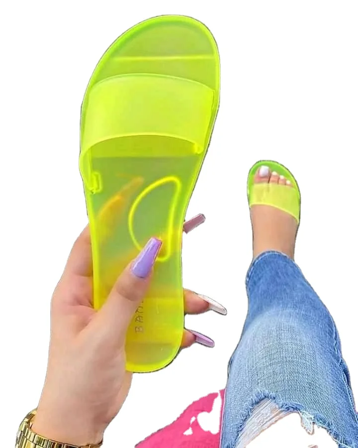 

Summer Jelly Candy Colors Women Transparent Fashion Casual Breathable Non-slip Flat Beach Slippers, As picture show