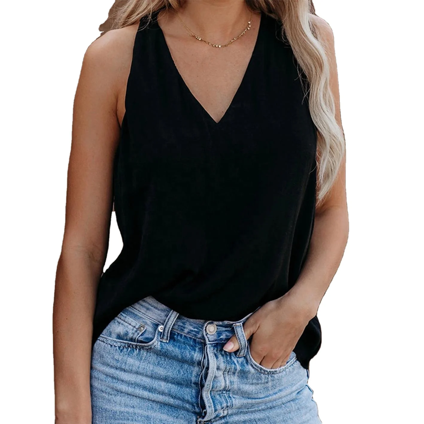 

Casual Sexy Deep V-Neck Sling Solid Chiffon Women Tank Top