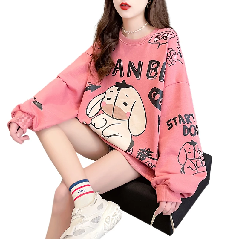 

Wholesale women's hoodie cartoon printing graffiti loose sweater women's fall/winter plus size sports pullover hoodie