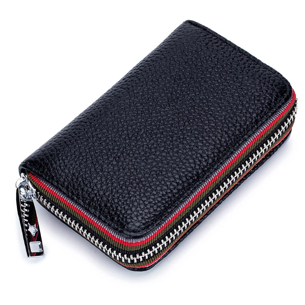 

RFID Blocking Genuine Leather Credit Card Wallet with Zipper, Small Leather Zipper Cards Holder with 14 Slots