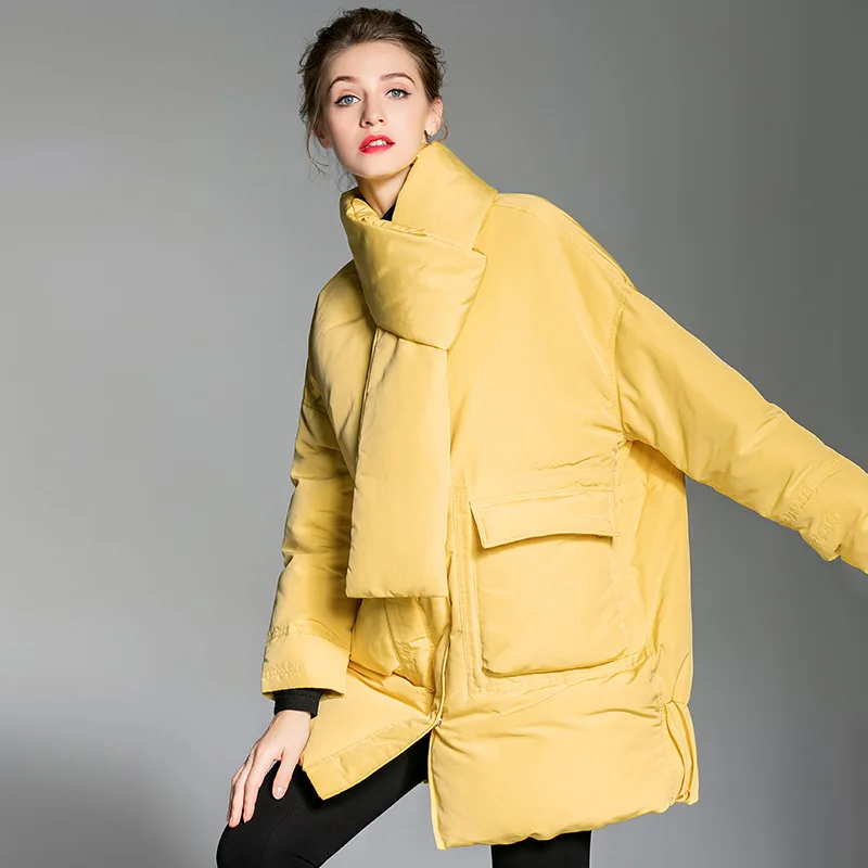 

2019 new high-end down jacket women in Europe and the United States long fashion white duck down red thickened down jacket w