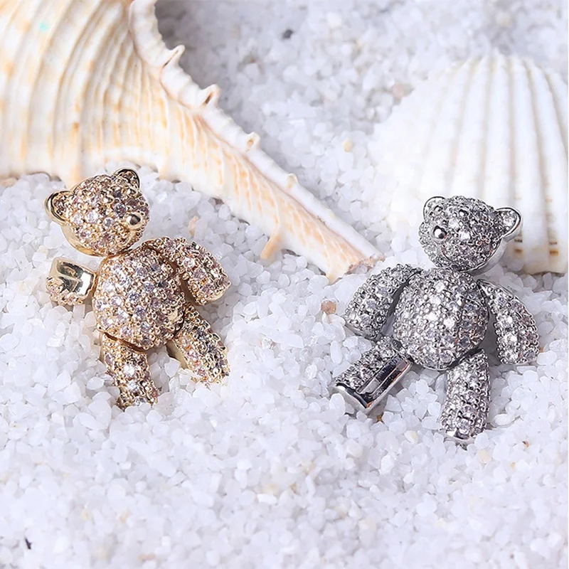 

Luxury Metal Zircon Super Flash Diamond Bear Jewelry Accessories Rhinestones Nail Art Decoration, Gold silver