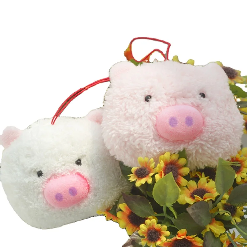 

8cm super small roll plush animal toy round hole pig nose pig head with sling small animal pendant