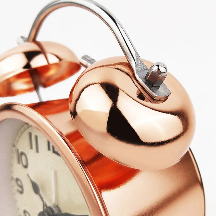 Rose Gold Finishing Home Decor Alarm Clock Twin Bells Metal Quartz