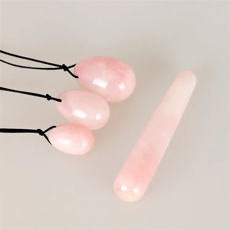 
rose Quartz aventurine jade stone crystal stone Kegel yoni eggs set with massage stick 