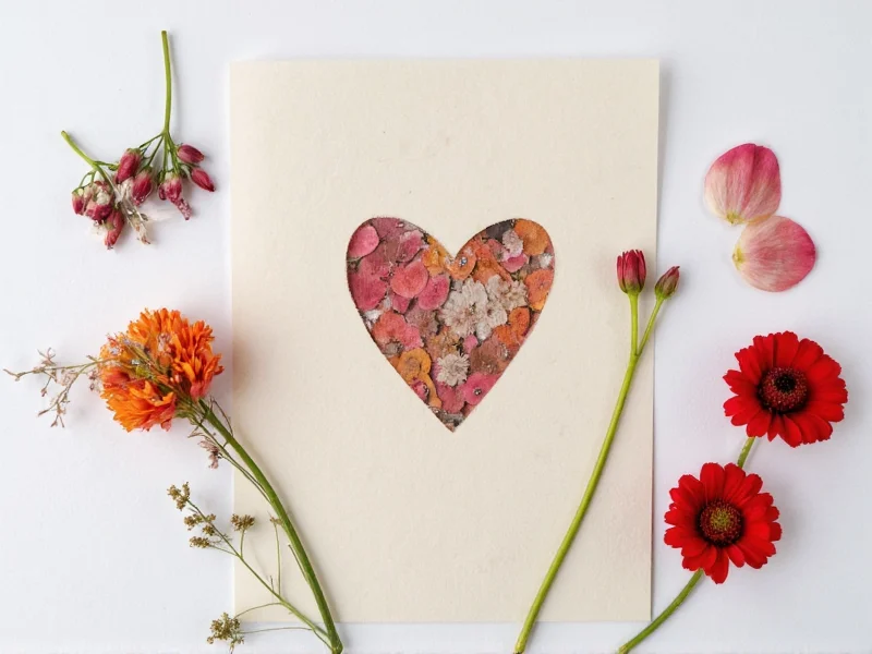 Recycled paper Valentine's card with pressed flowers