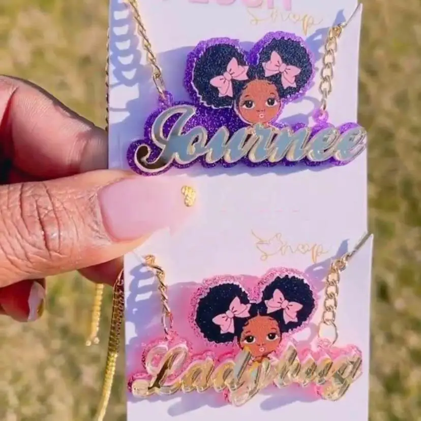 

2021 New customized Baby Name Pendant Personalized Character kids Acrylic Name plate necklace Jewelry