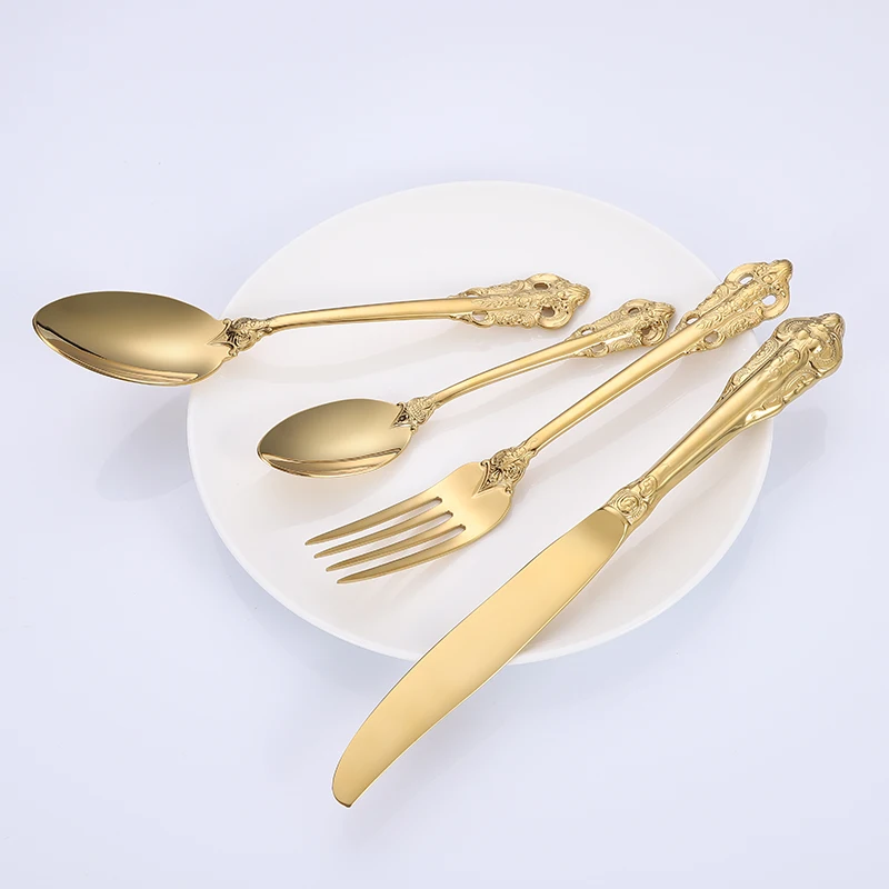 

amazon top seller gold cutlery set stainless steel flatware packaging spoon and fork set luxury For Hotel, Customized