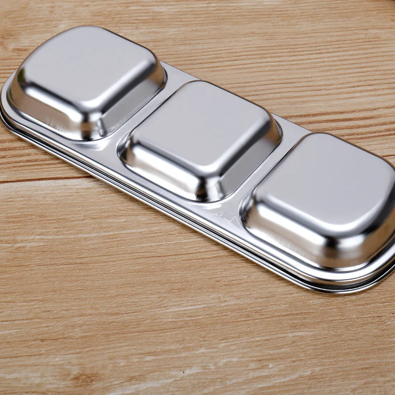 

Hot sale Korean style tableware rectangular saucer dish with dividers Japanese, Silver