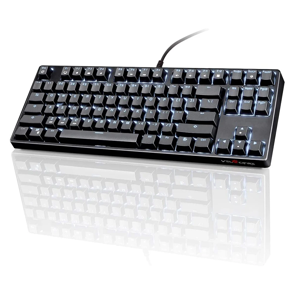 

Tactile Brown Switch 87 Keys Ergonomic Keyboard LED Illuminate USB Tenkeyless Wired Mechanical Keyboard, Black