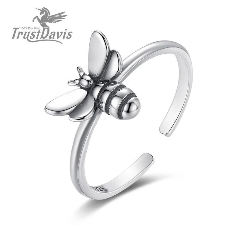 

TrustDavis Real 925 Sterling Silver Fashion Sweet INS Insect Bees Opening Ring For Women Wedding Birthday Fine Jewelry DA1692