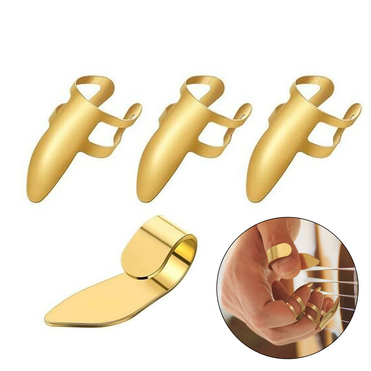 

9pcs/set Stainless Steel Finger Picks Forefinger Single Picks Guitar Bass Nail Plectrums, Gold silver