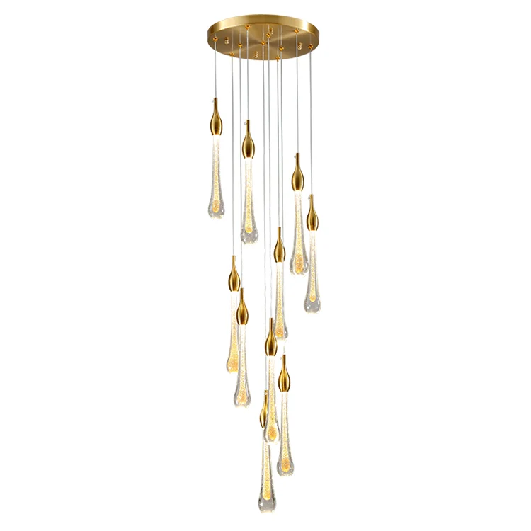 Customized 3w golden clear bubbles  metal decorative  raindrop led pendant light modern luxury home glass staircase chandeliers