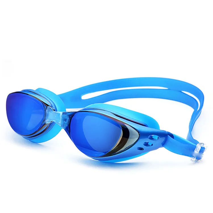 

112 Wholesale adult electroplating swimming glasses UV protection HD anti-fog large vision set diving goggles For send earplugs, Multicolor