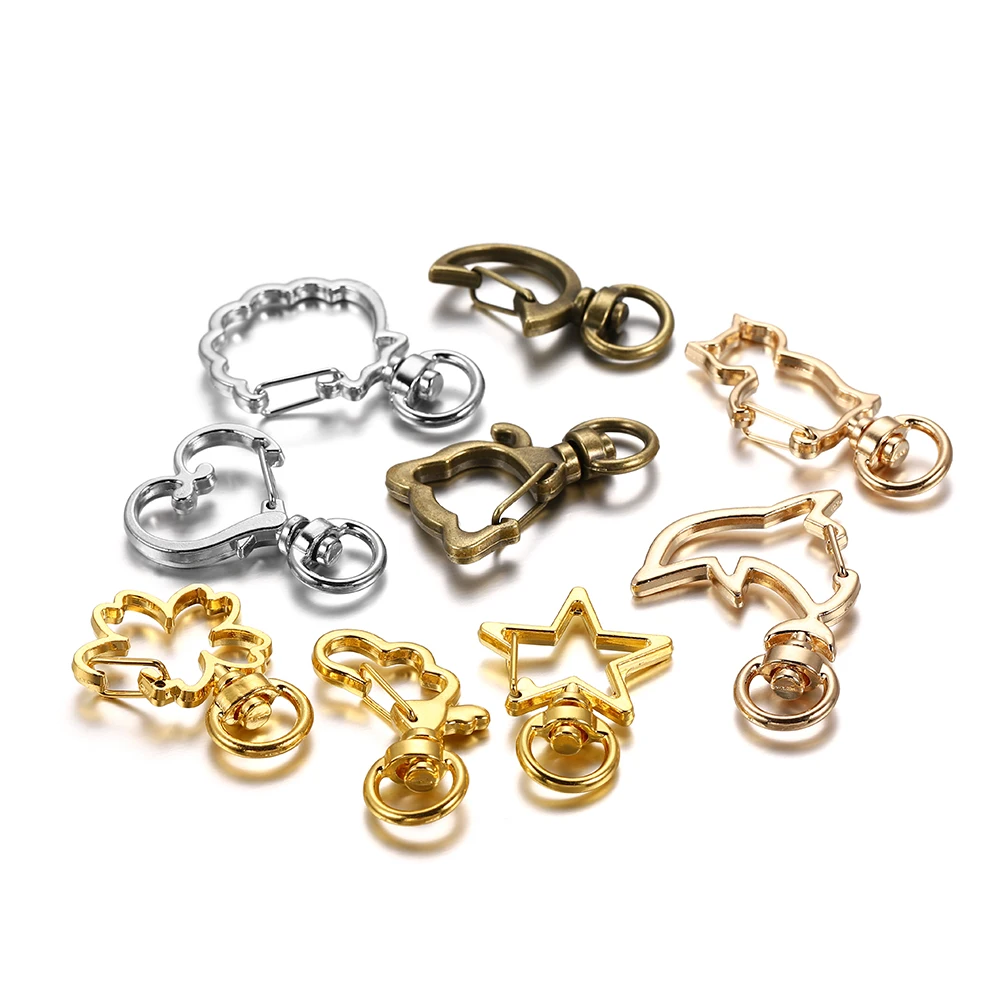 

5pcs/lot Moon Dog Cat Cloud Heart Keychain Lobster Clasp Jewelry Findings Hooks For DIY Handmade Key Chain Accessories Supplies, Gold,silver,rhodium,antique bronze,kc gold