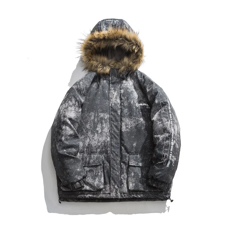 

Winter wear men's hooded cotton-padded casual fur collar overalls trend