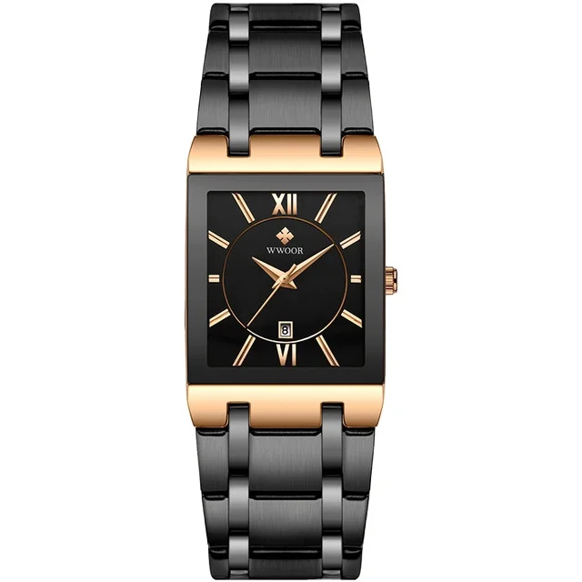 

WWOOR 8858 Brand Watch Men Business Calendar Quartz Watches Luxury Stainless Steel Black Wristwatch relojes hombre, 4 color