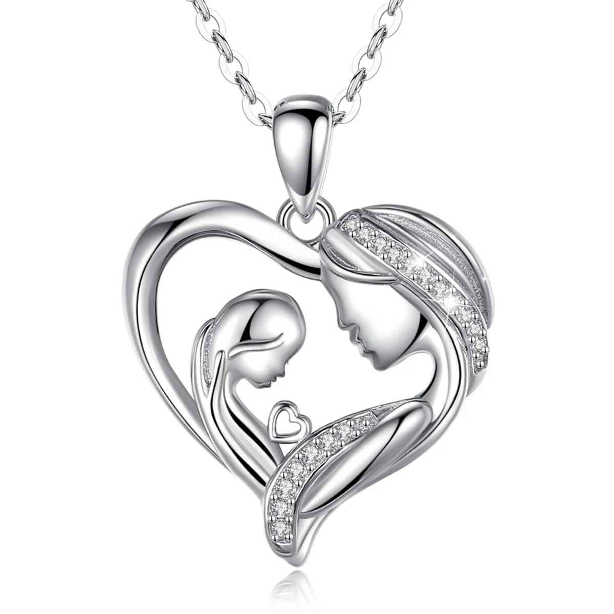 

Merryshine Hot Selling 925 Sterling Silver Heart Shaped Mother and Baby Necklace