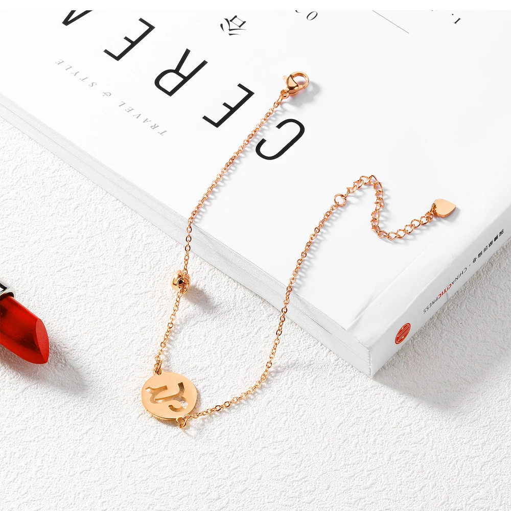 
Rose Gold Plated Symbol Sign 12 Constellation Zodiac Anklets for Women Foot Chain Jewelry 