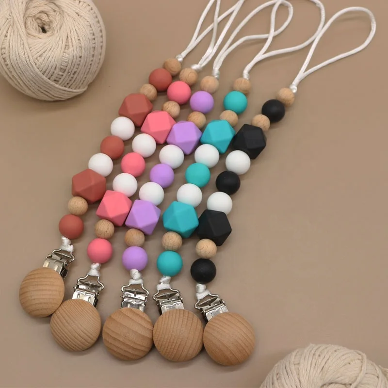 

Baby Pacifier Clip Silicone and Wood Pacifier Clip Chain Wood Pacifier Clip Holder