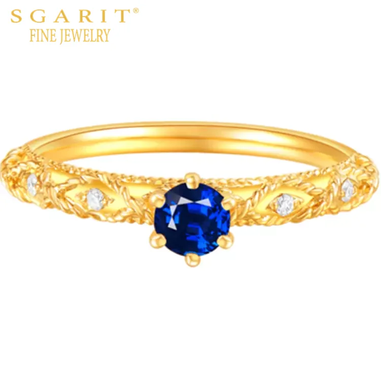 

Hot sale SGARIT brand new fashion simple design 0.2ct Sri Lanka natural blue sapphire wedding rings 18k gold gemstone jewelry