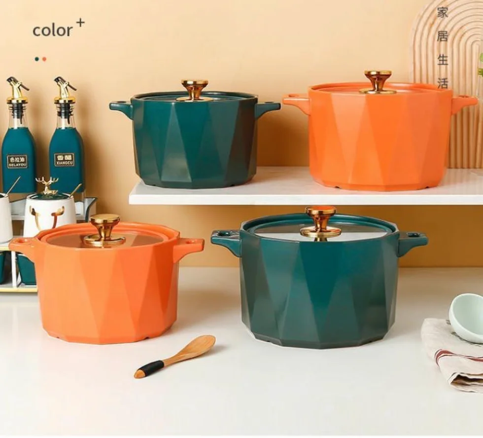 

Light luxury casserole pottery soup pot home pot clay pot with two ears Rice noodles casserole non-stick casserole, Green/orange/red