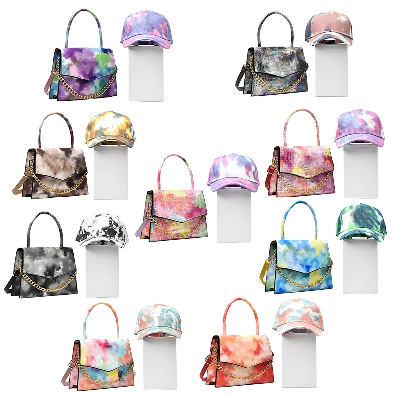 

2021 Fashion Tie-dye Women Hand Bags Ladies Matching Hat And Purse Set Women Handbags