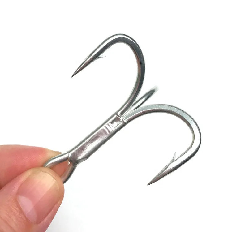 TEASER ST66 5x Triple Hooks Flattened 1000pcs/bag Hard Lure Fishing Hooks Jig Large Jigging Stinger Treble Hooks