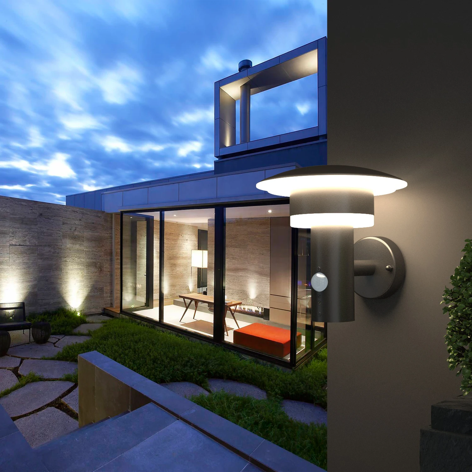NBHANYUAN Outdoor Moden LED Wall Light PIR Motion Sensor Stainless Steel Garden 